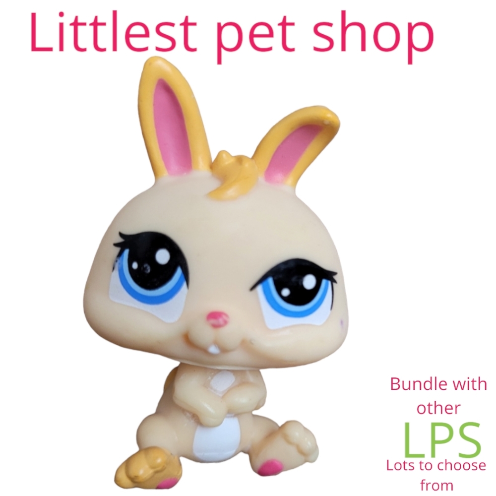 Hasbro Littlest Pet Shop cream with yellow pink accent rabbit collectible toy